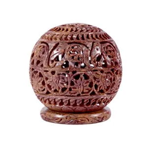 Soap Stone Carved Candle Lamp Ball Shape (11.5cm x11.5cm x12.5cm)