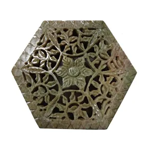 Stone Jewellery Box (Hexagonal) 4x4x2.5 inch Carved