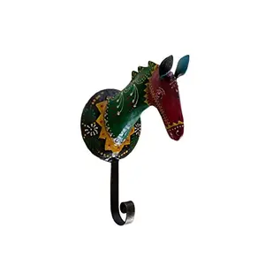 Sancheti Art Iron Handpainted Horse Face Shape 1 Hook Key Holder (Multicolor)