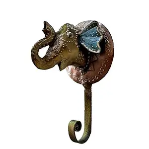 Elephant Face Shaped Wall Decor Iron Key Holder (1 Hooks Multicolor)