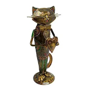 Sancheti Art Iron Heart in Hand Cat Showpiece (16X10.5X35 Multicolor)