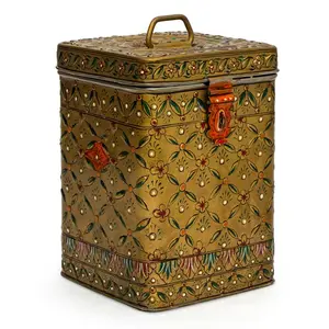 Hand Painted Canister Mughal Copper