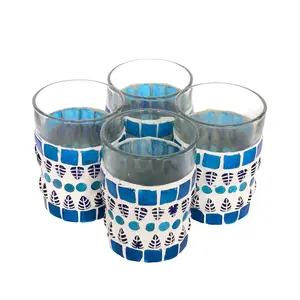 Hand Painted Mosaic Tea Glass Set Blue