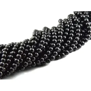 Black Spherical Glass Pearl (10 mm) (5 Strings) - for Jewellery Making Beading Art and Craft
