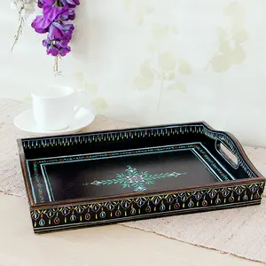 Hand Painted Serving Large Tray Black