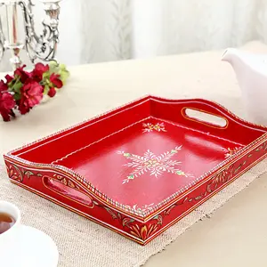 Hand Painted Serving Large Tray Red