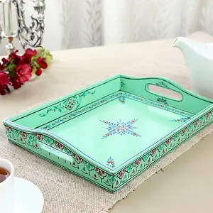 Hand Painted Serving Large Tray Sea Green