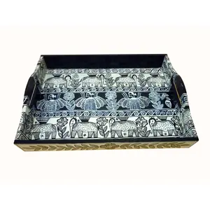 Hand Painted Serving Large Tray B & W