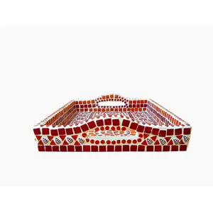 Hand Painted Mosaic Serving Large Tray Red