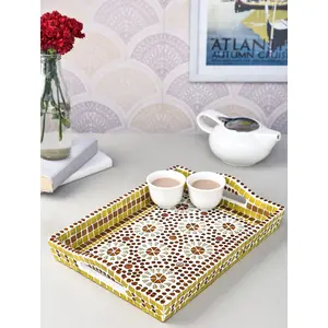 Hand Painted Mosaic Serving Large Tray Amber Yellow