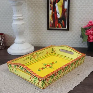 Hand Painted Tray Off White Yellow