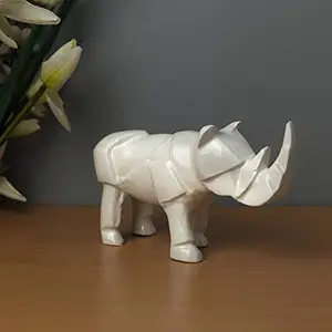 One Horned Rhino Gy White Decorative Aluminium Statue showpiece Figurines Items for Office Desk Living Room Drawing Room Bed Room Home Decor Office Gifts