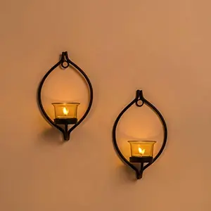 Set of 2 Decorative Black Eye Wall Sconce/Candle Holder with Yellow Glass and Free T-Light Candles