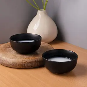 Matt Black Ceramic Bowl Set for Soup and Multipurpose Snacks Serving Small Bowls - Pack of 2