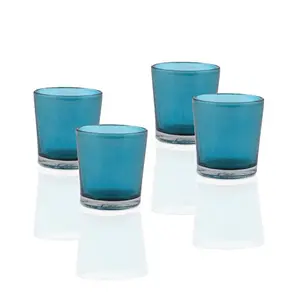 Gy Votive Set (4 Pieces) Turquoise Glass Candle Holder with T-Lights