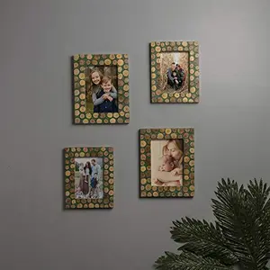 Multi Picture Rustic Wooden Logs Resin Collage Photo Frame Home and Wall Mounting or Table Top Decorations Set Designer Picture Frames Gallery Wall Frame Set (Green)