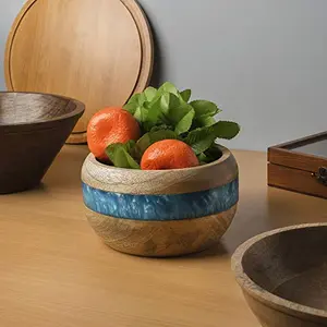 Rustic Wood Resin Hand Turned Bowl Serving Snacks Chips Centre Piece Bowl (Aqua Blue)