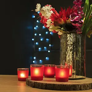 Frost Red Tealight Holder Set of 4 Glass Votive Candle Holder Table with Free Candle