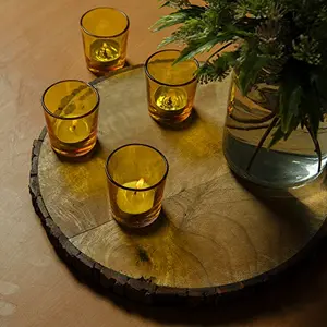 Gy Votive Set (4 Pieces) Yellow Glass Candle Holder with T-Lights