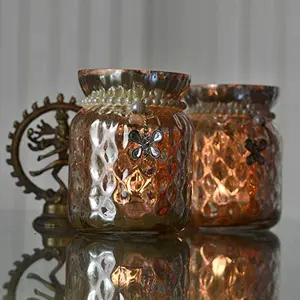 Silver Glass Jar Votive with Pearl Neck (Set of 2)