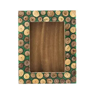 Rustic Wood Logs and Resin Picture Frame Antique Modern Handmade Wall Mounting or Table Top Photoframe 7x5 (Green)