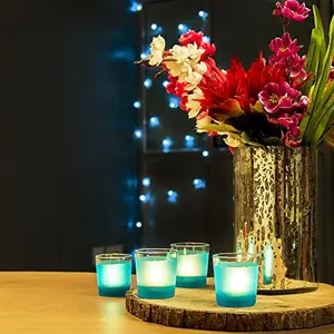 Frost Turquoise Tealight Holder Set of 4 Glass Votive Candle Holder Table with Free Candle