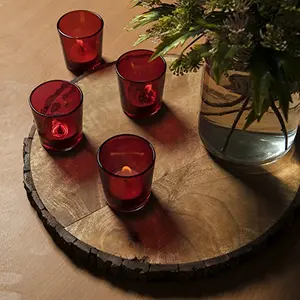 Gy Votive Set (4 Pieces) Red Glass Candle Holder with T-Lights