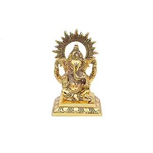 Lord Ganesha Statue Sitting On choki Statue Handcrafted Home Decorative Ganesha Ganesh Ganpati for House Warming Gift Birthday Gift and Corporate Gift Item (Gold)