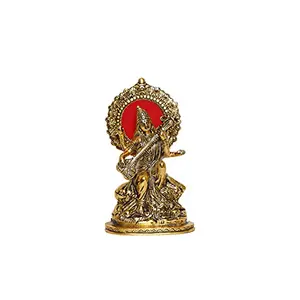 Gold Plated Metal Goddess Saraswati Statue Showpiece Idol for Gift Purpose
