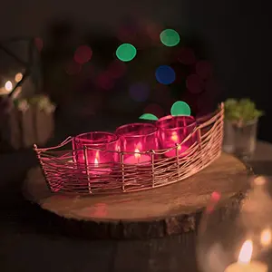 Copper Wire Cruise Three Votive Stand Pink Candle Stand with Candles Rose Gold