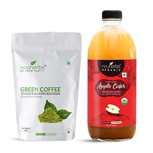 Green coffee bean powder-200g and Organic apple cider vinegar combo- 500 ML for weight management good digestion healthy skin and body detoxification