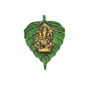 Ganesha Placed on Leaf Aluminium Metal Handicrafts Wall Hanging Multi Color
