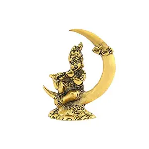 Bal Krishna Seated on Moon Shaped Motif Metal Handicrafts showpiece - 4.5 inches by Prince Home Decors & Gifts