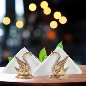 Oxidize Metal Decorative Golden Swan Duck Shape Napkin Tissue Paper Holder for Dining Table 2 pcs Set (Size L*B*H :10 x 7 x 11 cm Golden)