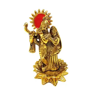 Radha Krishna Gold Plated Showpiece Statue playing te under tree for Home Decorative Item