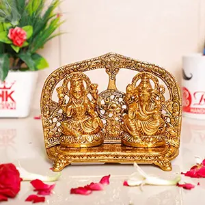 White Metal Laxmi Ganesh Statue for Diwali Pujan Gold Plated with Agarwati Holder Diwali Offer