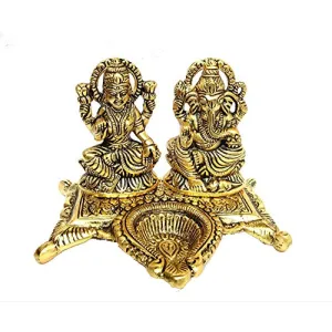 White Metal Gold Plated Laxmi Ganesh Chocki Diya God Idol Exclusive Gift For Diwali Corporate Gift And Wedding Return Gifts