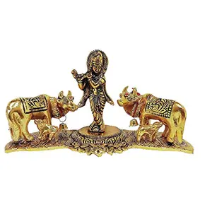 Cow Pair with Krishna Standing Home Decor Luck Holy with Calf Statue Spiritual Showpiece