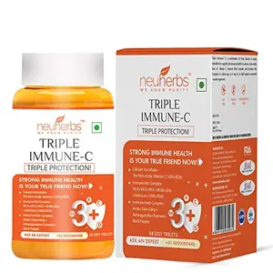 Triple Immune-c | Vitamin C Tablet (for Men & Women) Immunity Antioxidant & Skincare Booster with Immune Herb complex zinc Amla Giloy Tulsi Ashwagandha and added Immune Vit's complex Vit-B6 E A D - 60 Veg Tabs