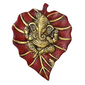 Metal Leaf Ganesh Door Hanging(19 X 14 cm Red)