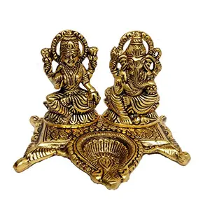 White Metal Gold Plated Laxmi Ganesh Chocki Diya God Idol