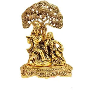 Gold Plated Metal Radha Krishna Statue