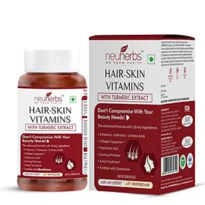 Hair Skin Vitamins Supplement with Turmeric Primrose Oil Biotin Glutathione & Collagen- 60 Capsules for Men and Women