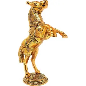 White Metal Golden Oxidized Jumping Horse Statue