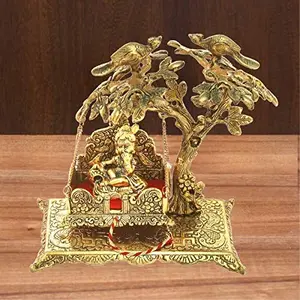 Krishna Seated on a Aluminium Jhoola Hanging on Tree in Metal handicrafts by Prince Home Decors & Gifts (Gold)