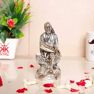 Silver Plated Sai Baba Sitting on Shila Oxidized
