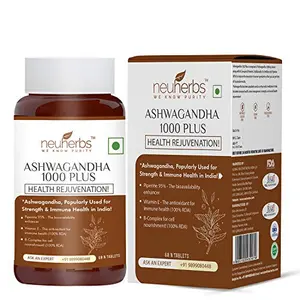 Ashwagandha 1000 Plus [Manage Anxiety & Stress Relief] Enhanced Absorption & Antioxidants Rich with vitamin E & B-complex for General wellness & Improve Vigour - 60 Tabs