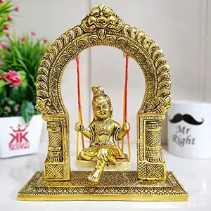 Bal Krishna Jhoola showpiece for Gifting and Home Decor in Metal Handicrafts - 9 inches