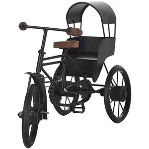 Wooden Wrought Iron Cycle Rickshaw Toy for Home Decor Showpiece (Black) Miniature Small 16 cm Long Decorative Showpiece for Home Decor Unique Decoration Beautiful Antique Showpiece