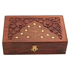 Wooden Jewellery Box for Women Jewel Organizer Hand Carved with Intricate Carvings Gift Items - 8 Inch Handmade